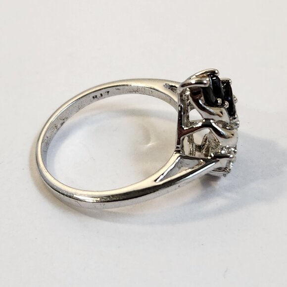 VTG Classic 925 Silver Natural Sapphire CZ Cluster Flower Ring Sz 7 & 10 - Picture 2 of 11
